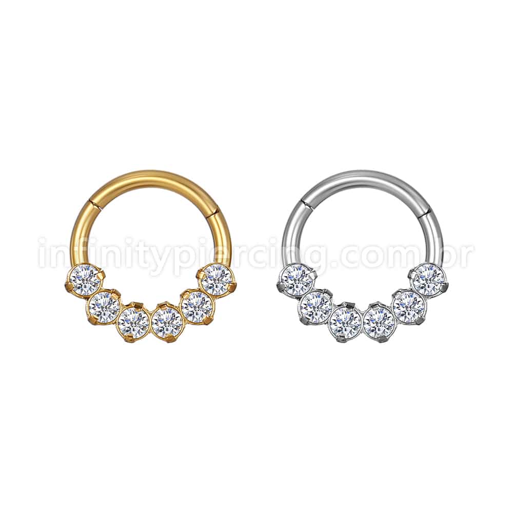Piercing Argola Aço Cirúrgico Segmento Articulado Zircônia Cravejada
